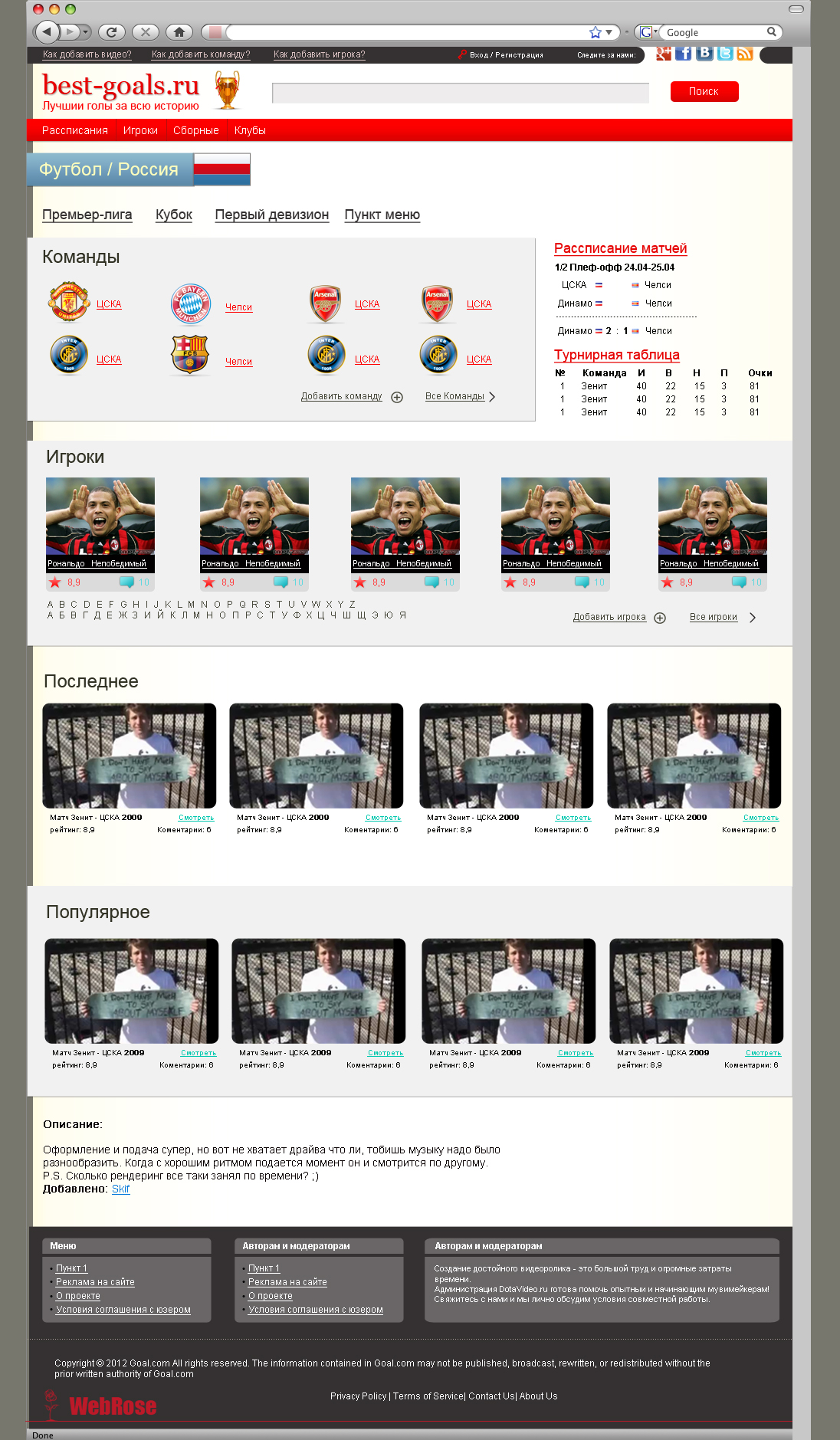 Дизайн футбольного сайта, Сайт про футбол.